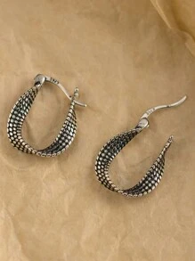 S925 纯银波浪纹编织经典泰银精制时尚百搭礼物耳环，适合家人、朋友和情侣 - 復古銀色 - 查看 1