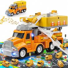 TEMI TEMI Voitures et camions jouets pour enfants de 3 4 5 6 ans, jouets de véhicules pour enfants avec 8 voitures de ville, jouet de circuit de voiture pour les tout-petits de 3 à 8 ans, jouets d'extérieur pour enfants, cadeau pour garçon et fille de 3 à 4 ans