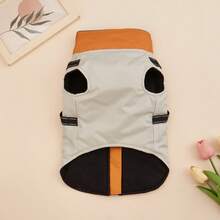 1pc Patchwork Fabric Waterproof Windproof Pet Jacket With Zipper Closure, Reflective Strip, Chest Harness, Outdoor Coat For Cats And Dogs, Autumn/Winter - Orange - View 8