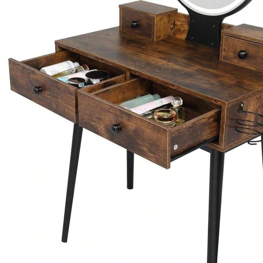 Makeup Vanity Table Set With LED Lighted Mirror Drawer Dressing Table