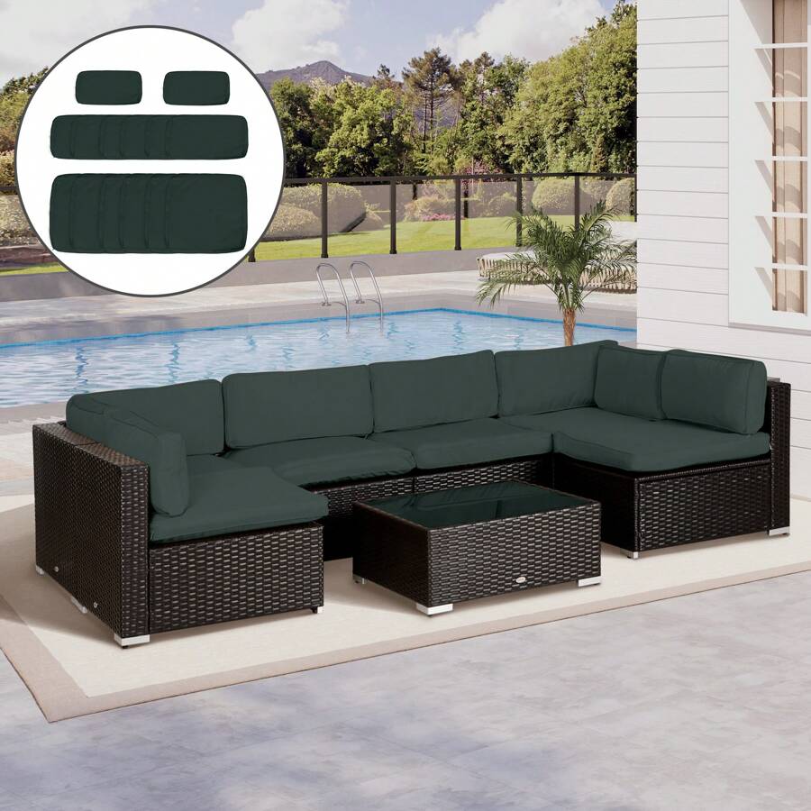 Outsunny Garden Rattan Sofa Cushion Polyester Cover Replacement Outdoor- No Cushion Included - Grey - View 1