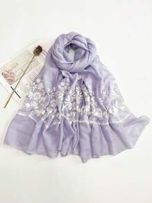 1條花卉刺繡圍巾,日常時尚戶外全季節優雅 - 白色 - 查看 11