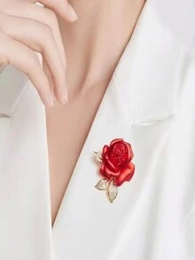 1 件时尚精致设计，合金水钻红玫瑰设计胸针，优雅西装配饰别针，别致服装装饰胸针，女士配饰 - 彩色 - 查看 10