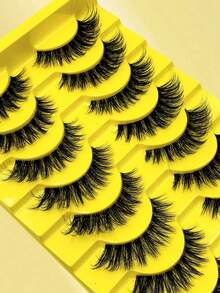 10 对自然睫毛蓬松睫毛 D 卷曲睫毛 3D 浓密纤长假睫毛条透明带状睫毛包 - 黑色 - 查看 4