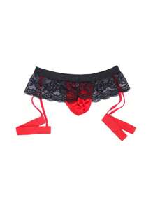 一件式情趣内衣男士圣诞蕾丝三点式情趣内衣 - 紅色 - 查看 3