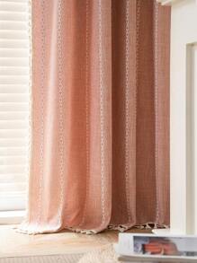 Bubaba 1 tấm rèm che nắng thêu cổ điển màu cam, dệt jacquard theo phong cách đồng quê Boho với tua rua màu be, trang trí nhà cửa cho phòng ngủ, phòng khách, nhà bếp, phòng ăn, khách sạn, trang trí ngày lễ, mọi mùa - trái cam - Xem 6