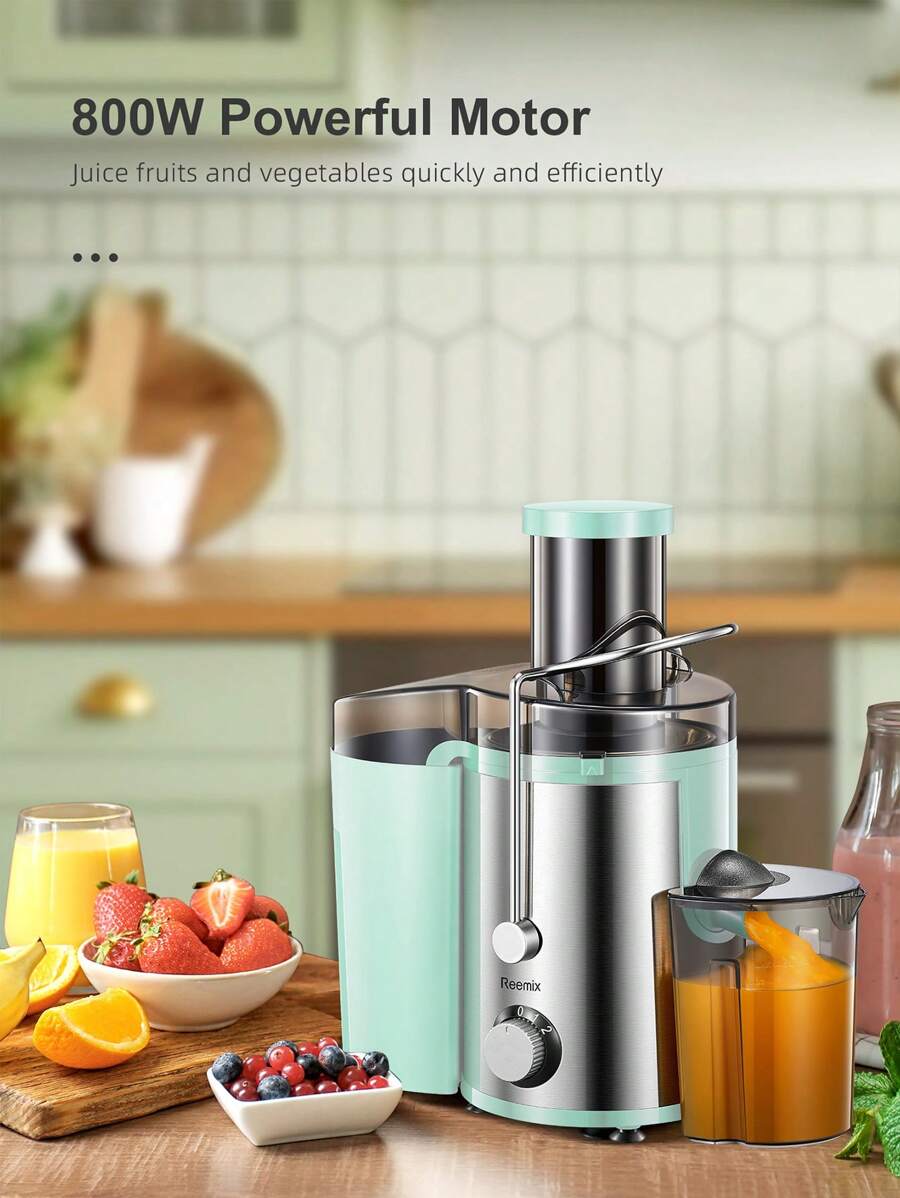 Reemix Licuadoras Para Verduras y Frutas, 800W Licuadora de Acero Inoxidable, Fácil de Limpiar, 2 Modos de Velocidad, 65MM de Boca Ancha, Pies Nondeslizantes, Cepillo Incluido (800, Vatios) - Verde - Ver 1