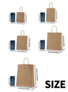 10 件多色带手柄礼品袋，牛皮纸派对袋，适合圣诞派对、婚礼、生日、庆典、聚会、DIY，5 种尺寸