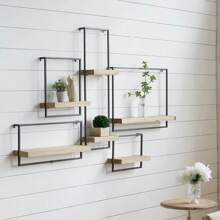 12x6x27" Iron And Wood Wall Shelf With Two Shelves,CozyUpRoom Decor