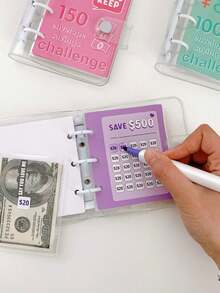 1pc Candy Colored Portable Money Saving Challenge Binder, Travel Budget Binder Couple Solid Color Portable Money Saving Challenge Binder, S150, S300, S500, S1000 Savings Budget Binder With Cash Envelopes (25 Pages), Savings Challenge Book, Saving Money And Challenge Binder Cash Notebook - Multicolor - View 4