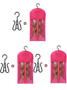 6 件装假发袋接发架假发收纳架可装多个假发接发衣架接发收纳袋假发收纳盒可装多个假发 - 黑色 - 查看 16