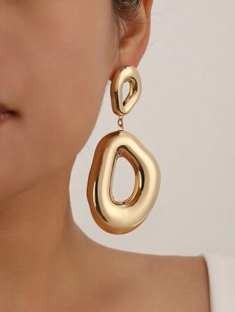 1PR Light Weight Fashionable Chunky Molten Oval Hoop Geometric Hoop Chunky Drop Earrings For Women For Party For Daily Dress
