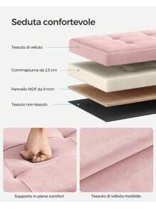SONGMICS Cassapanca, Pouf Contenitore, Poggiapiedi Pieghevole da 38 x 110 x 38 cm, Ottomano, Regge f*ino a 300 kg, per Soggiorno, Camera da Letto, Entrata, Nero Inchiostro/Rosa Pastello/Grigio Tortora/Bianco Crema/Grigio Ardesia - Rosa - Visualizzare 3