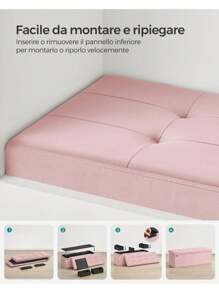 SONGMICS Cassapanca, Pouf Contenitore, Poggiapiedi Pieghevole da 38 x 110 x 38 cm, Ottomano, Regge f*ino a 300 kg, per Soggiorno, Camera da Letto, Entrata, Nero Inchiostro/Rosa Pastello/Grigio Tortora/Bianco Crema/Grigio Ardesia - Rosa - Visualizzare 7