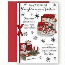 1 tấm thiệp chúc mừng Giáng sinh với thiết kế minh họa quà tặng vui tươi, món quà Giáng sinh lý tưởng cho gia đình và bạn bè, thích hợp cho Giáng sinh và các dịp khác - Đỏ - Xem 1