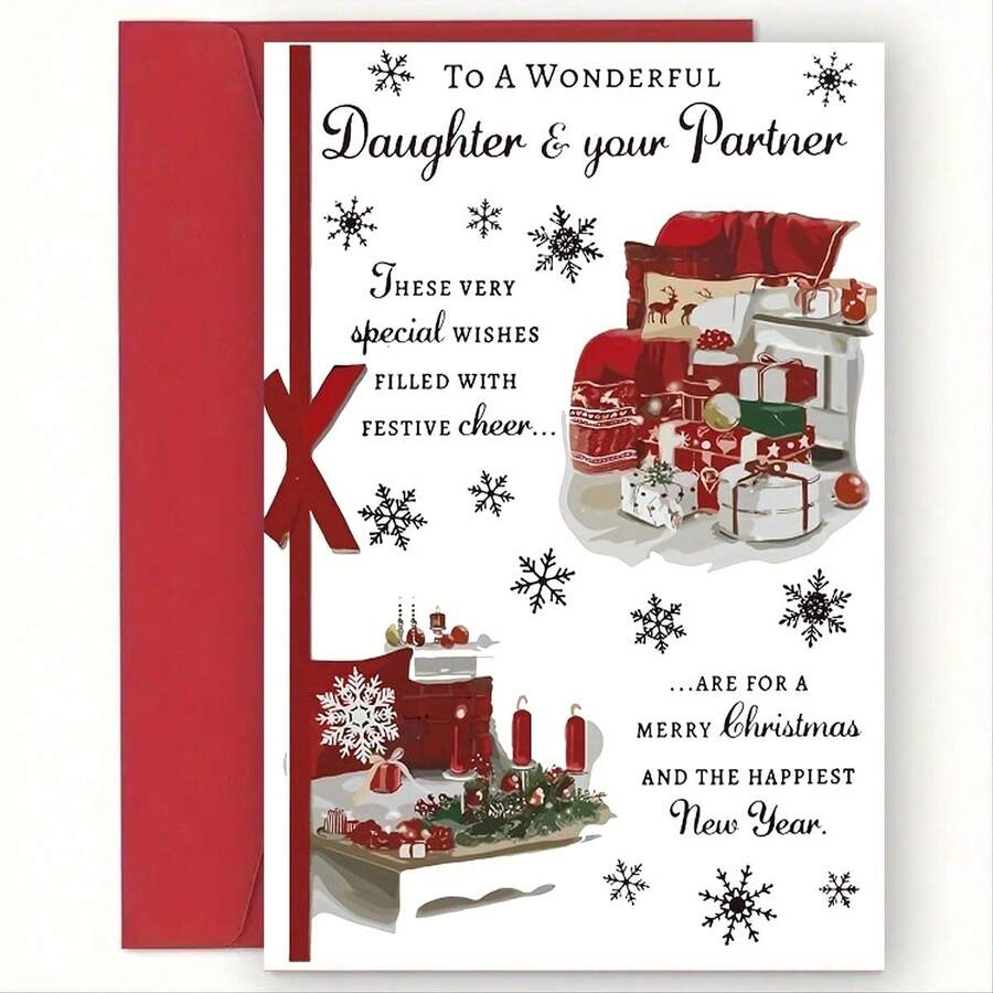 1 tấm thiệp chúc mừng Giáng sinh với thiết kế minh họa quà tặng vui tươi, món quà Giáng sinh lý tưởng cho gia đình và bạn bè, thích hợp cho Giáng sinh và các dịp khác - Đỏ - Xem 1