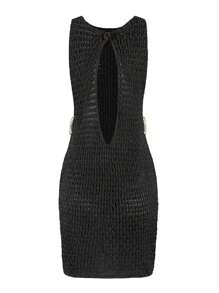 性感修身海滩迷你连衣裙女式镂空圆形黑色海边沙滩装度假掩护夏季 - 黑色 - 查看 4