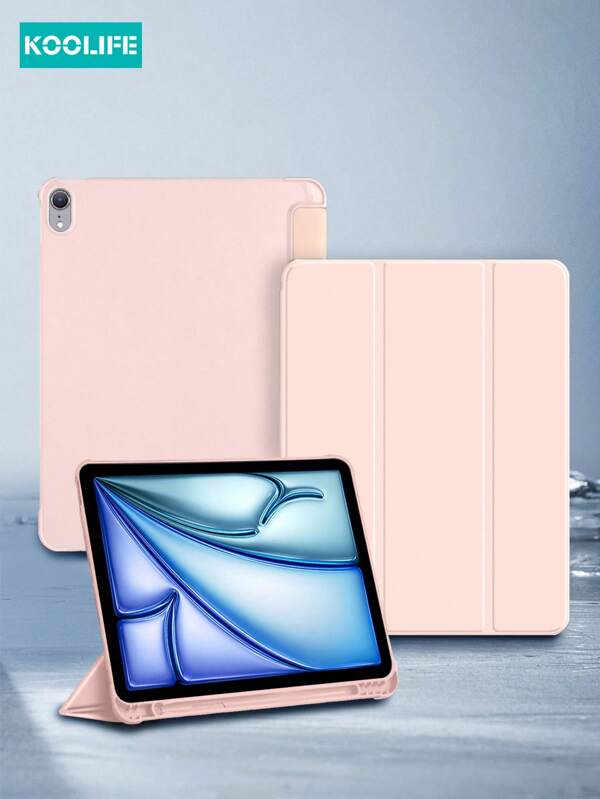 1PC Koolife Four-Corner Anti-Drop Tri-Fold Tablet Beschermhoes, Effen Kleur Met Pengleuf, Stof- En Valbestendig, TPU+PU Compatibel Met IPad 10e Gen (10,9 Inch 2022), IPad 7/8/9 (10,2 Inch), IPad Air 1/2/3/Pro 10.5, IPad Air 4/5 (10,9 Inch), IPad Pro 11 Inch (18/20/21/22), IPad Pro 12,9 Inch (18/20/21/22), IPad Mini 4/5/6