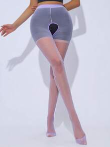 1 Pair Women's Open-Crotch Sheer Pantyhose, Super Thin Sexy Transparent, Suitable For Dancing