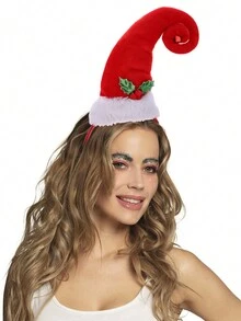 1 pieza Diadema con cuernos de terciopelo rojo para fiesta de Navidad, decoración navideña con diseño 3D de Papá Noel, accesorio para el cabello tipo diadema para mujeres