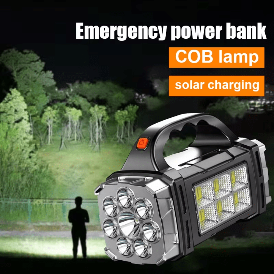 Tragbare helle Taschenlampe USB wiederaufladbar, leistungsstarke Taschenlampe für Zuhause und Outdoor, Hochleistungs-LED, Weitbereichs-Outdoor-Camping-Solarleuchte mit COB-Arbeitsleuchte, Suchscheinwerfer, Campingtaschenlampe, Solarleuchten für Outdoor