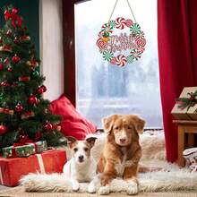 Vòng hoa trang trí cửa mừng Giáng sinh vui vẻ, trang trí cửa trước, vòng hoa chào mừng bằng gỗ, cây thông Noel treo trang trí trong nhà ngoài trời (Mints) - Nhiều màu - Xem 4