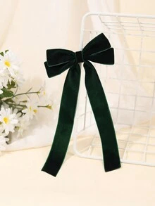 2 chiếc nơ cài tóc nhung xanh đậm cho phụ nữ, nơ nhung đuôi dài trơn, kẹp cá sấu, nơ lớn, kẹp tóc đuôi lợn cho bé gái, kẹp tóc mùa thu đông, phụ kiện tóc cho phụ nữ, ngày lễ tình nhân, ngày lễ tình nhân - Màu xanh lá cây đậm - Xem 6