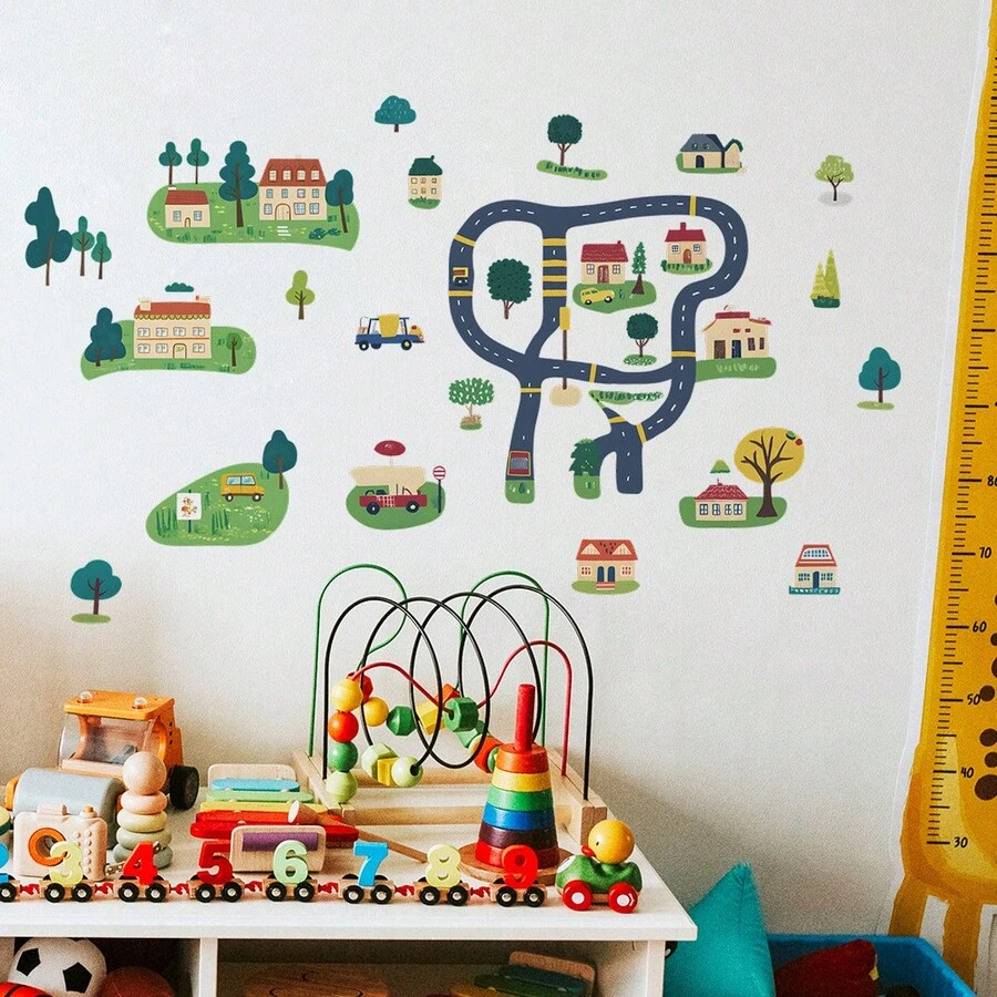 1PC Car City Road Wall Decals Wall Sticker Cartoon Truck Vehicle Wall Sticker Transport Wall Decals Peel And Stick Traffic Wall Decals City Car Wall Sticker For Living Room Bedroom Home Decoration - Nhiều màu - Xem 1