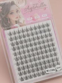 100簇C卷曲自然卷曲单簇假睫毛，交叉仿真单根专业睫毛嫁接工具眼部化妆工具全睫毛 - 黑色 - 查看 5