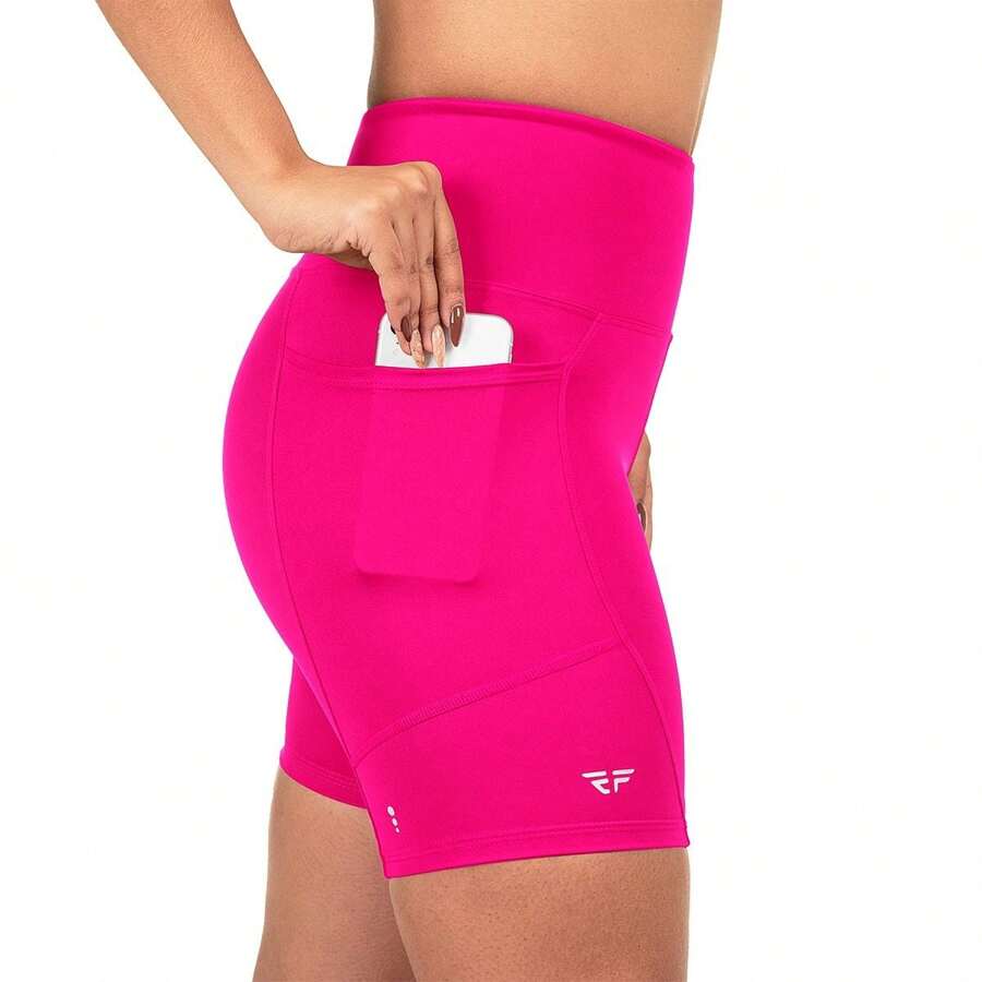 Shorts With Pocket For Running, Walking, Gym, Women's Compression - Tropical Pink - View 1