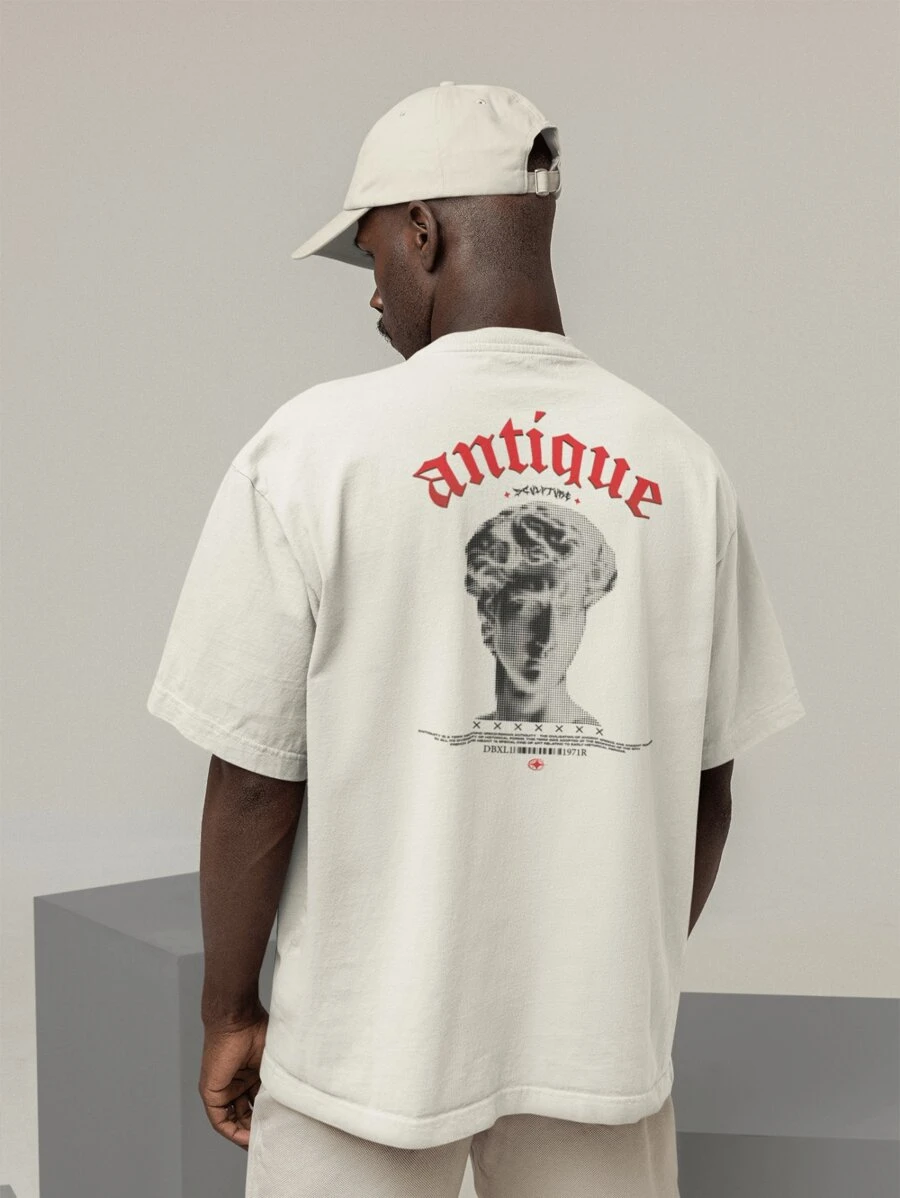 Oversized Turtleneck T-Shirt Streetwear Men's And Women's 100% Cotton Urban Style For Training And Everyday Black And  Printed - ANTIQUE - 奶油色 - 查看 1
