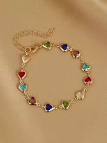 1 件随机数量心形吊坠水钻装饰时尚手链