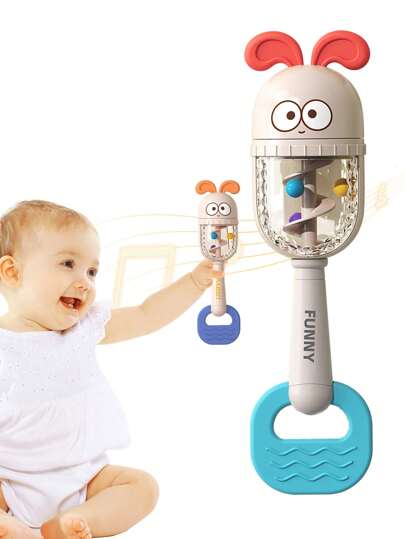 1pc Baby Rattle Toy, Soft Silicone Ears, Auditory Tracking Training Toy To Improve Grip And Motor Skills, Promote Visual And Auditory Development, Infant Rattle Drum Educational & Soothing Toy (Random Color)