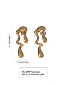 2 件/套不锈钢熔岩形时尚耳环，时尚风格，适合女性日常或派对佩戴，也是一份很棒的礼物 - 金黃色 - 查看 5