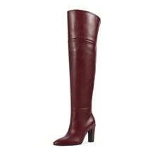 Thigh High Boots For Women, Over The Knee Boots With Chunky Heel, Side Zipper, Wide Calf Design, Stylish And Comfy - Burgundy - View 3