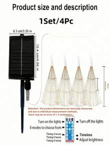 4 件装太阳能烟花灯串带遥控器，LED 太阳能吊灯带 8 种照明模式，适用于花园、露台、婚礼、圣诞节、节日派对装饰 - 白色 - 查看 8