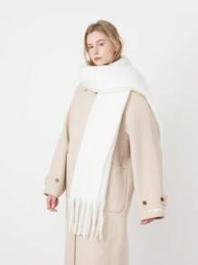 1pc High Quality Imitation Wool Solid Color Comfortable Neckwarmer, Warm Wool Blend Scarf Shawl - White - View 11