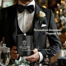 Personalized Stainless Steel Small Decanter Cup, 6 Oz, Engraved, Customized Name And Date, Perfect For Best Man, Bridesmaid, Wedding Favors, Engagement Favors, Party Gathering