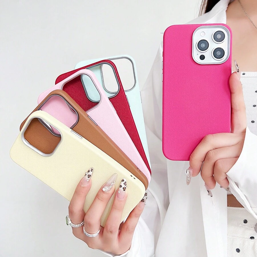 热粉色极简主义复古柔软硅胶皮革纹理手机壳适用于 iPhone 11、13/13 Pro Max、14/14 Pro Max、15/15 Pro Max、16/16 Pro Max、12/12 Pro/Pro Max