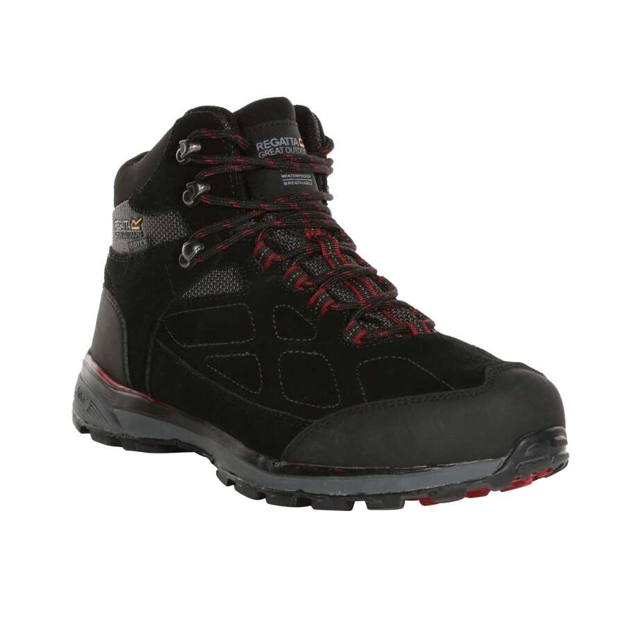 Regatta Mens Samaris Suede Hiking Boots (Black/Dark Red) - Natural Black - View 1