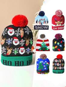 1 pieza Gorro de Navidad de punto con luces LED, regalo para fiesta de Año Nuevo, decoración navideña, gorro de Año Nuevo 2025, accesorio para Nochebuena - Multicolor - Ver 2