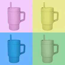 Vaso aislado al vacío de silicona con tapa y pajita, para té frío o café. Taza para beber de verano para viajes y aprendizaje de niños