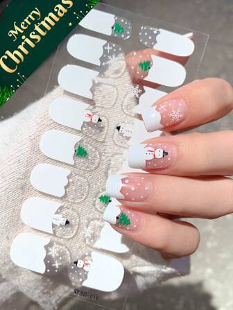 2pcs/5pcs Christmas Nail Stickers, Self-Adhesive Waterproof Gel Strips With Santa Claus, Snowman, Snowflake, Reindeer Patterns