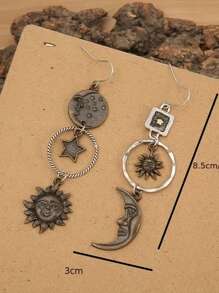 1 对复古创意月亮和太阳长吊坠耳环，男士时尚珠宝