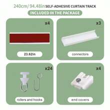 Easy Install Self-Adhesive Curtain Track System - No Drilling Required, Suitable For Windows, Bedroom, Shower, Closet And RV - Includes S-Hooks, Classic White, Lightweight PVC Material, 23.62 Inches Per Segment - Multicolor - View 16