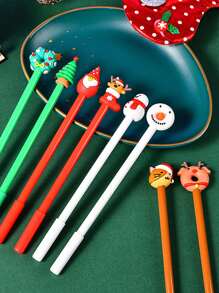 10 支随机圣诞凝胶笔套装，可爱的节日设计，卡通圣诞老人、雪人、驯鹿、树顶装饰、黑色墨水、办公文具中性笔，理想的节日派对礼物 - 彩色 - 查看 6