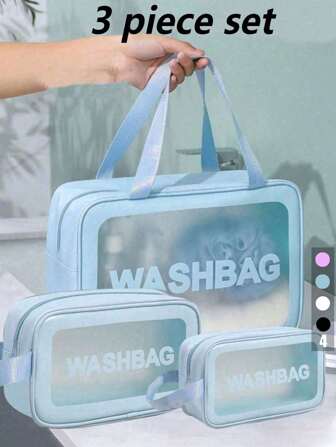Set di borse per il bagno 3 in 1: borsa da trucco portatile, borsa cosmetica impermeabile in PVC, organizer per trucchi multifunzionale da viaggio. Adatta per prodotti per la cura della pelle, strumenti di make-up e grooming. Regalo per amici, San Valentino, compleanni, mamma, donne, ragazze, Natale, Thanksgiving.