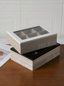 Une boîte à thé en bois avec des compartiments pour les sachets de thé et les paquets de café, avec un couvercle en verre transparent. Idéal pour la rentrée scolaire