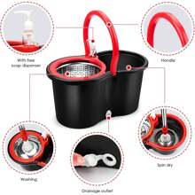 Spin Mop And Bucket With Wringer Set, 360° Mop And Bucket System With 3 Microfiber Mop Refills And 61" Extended Handle, Spinning Mop Bucket For Floor Cleaning - màu đen - Xem 2