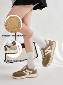 somiliss 1 Paar Damen Schnür-Sportschuhe, braune Farbe, Kombination aus Kunstleder und Stoff, rutschfest, bequem, weich, geeignet für Studenten, Laufen, klassisch modische flache Tennis Outdoor Walkingschuhe